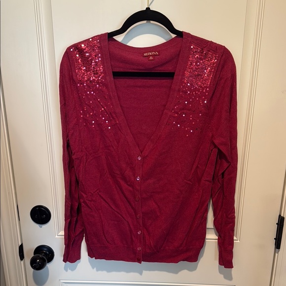 Merona Red Sequin Cardigan - Picture 1 of 4